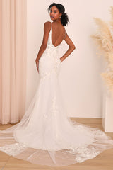 Everlasting Affection White Lace Backless Mermaid Maxi Dress