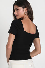 Quintessential Muse Black Ribbed Short Sleeve Top