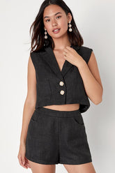 Perfect Company Black Tweed High Waisted Shorts