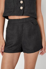 Perfect Company Black Tweed High Waisted Shorts