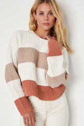 Moments of Cozy Ivory Multi Striped Crew Neck Pullover Sweater