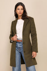 Harriet Olive Green Button-Front Belted Coat