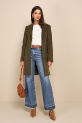 Harriet Olive Green Button-Front Belted Coat