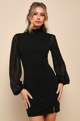 Exceptionally Flirty Black Long Sleeve Backless Mini Dress