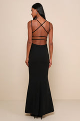 All this Allure Black Strappy Backless Mermaid Maxi Dress