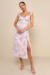 Delightful Direction Blush Floral Ruffled Tie-Strap Midi Dress