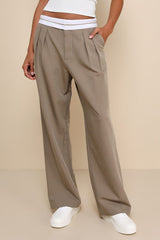 Refined Mood Taupe and White Straight Leg Trouser Pants