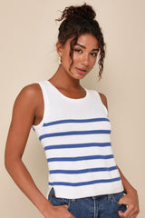 Chic Tendencies White Striped Sleeveless Sweater Top