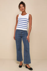 Chic Tendencies White Striped Sleeveless Sweater Top