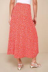 Cute Desires Red Ditsy Floral Print High-Rise Midi Skirt