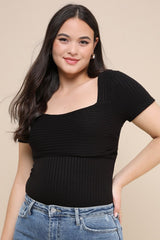 Quintessential Muse Black Ribbed Short Sleeve Top