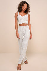 Endless Leisure Beige Multi Striped Cropped Sleeveless Top