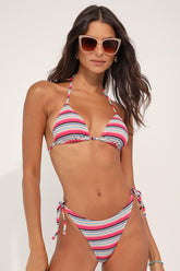 Paraiso Stripe Tiki Pink Side-Tie Cheeky Bikini Bottoms