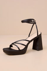 Antonnia Black Satin Strappy High Heel Ankle Wrap Sandals