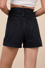 Easygoing Glow Black Denim Rhinestone High-Rise Shorts