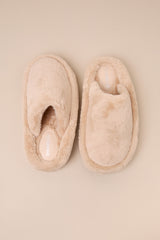 Socozee Beige Faux Fur Flatform Slippers