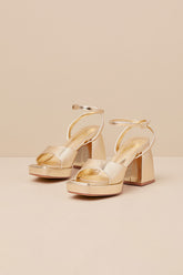 Shirine Gold Metallic Platform Ankle Strap Heels
