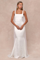 Luxe Loveliness White Satin Backless Mermaid Maxi Dress