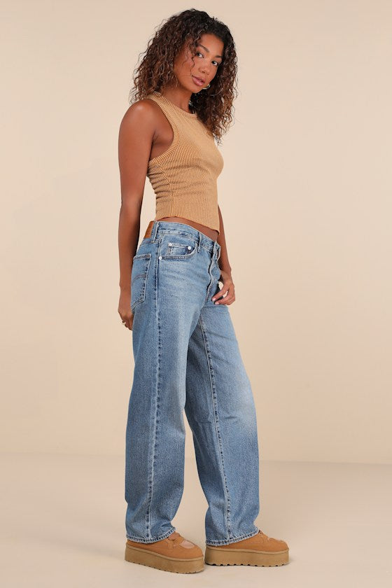 Baggy Dad Medium Wash Mid-Rise Wide-Leg Jeans