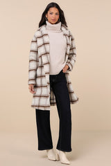 Emily Ivory Plaid Brushed Open-Front Coat