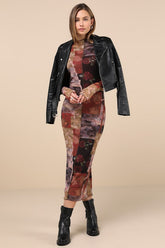 Aesthetic Adoration Multi Floral Mesh Long Sleeve Midi Dress