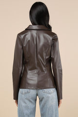 Confirmed Vibe Brown Faux Leather Tie-Front Top
