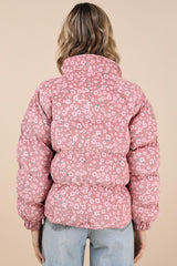 Calli Pink Floral Corduroy Puffer Jacket