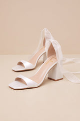 Allora White Satin Lace-Up High Heel Sandals