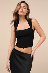 Flirtatious Charisma Black Heart Cutout Sleeveless Crop Top