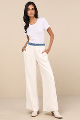 Confidently Unique Ivory Layered Waist Pants