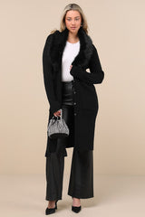 Effortlessly Lavish Black Ribbed Faux Fur Collared Coatigan