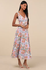 Your Only Darling Lavender Floral Print Sleeveless Midi Dress