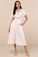 Adorable Impression Beige and White Midi Dress With Pockets