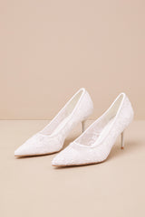 Millie Rose White Mesh Pointed-Toe Pumps