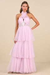 Camie Light Pink Tulle Sequin Bustier Maxi Dress
