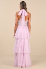 Camie Light Pink Tulle Sequin Bustier Maxi Dress