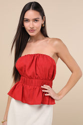 Georgie Red Strapless Peplum Top