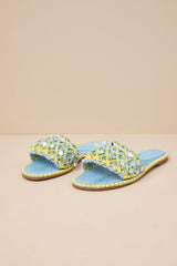 Brennara Chambre Lizard Woven Rhinestone Slide Sandals