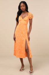 Blossoming with Charm Orange Embroidered Tie-Back Midi Dress