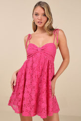 Angelic Admiration Hot Pink Tie-Shoulder Babydoll Mini Dress