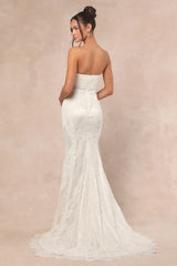 Lovita White Lace Strapless Mermaid Maxi Dress