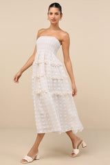Beautiful Sentiments Ivory Floral Strapless Tiered Midi Dress