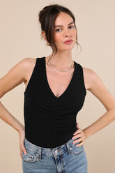 Kosta Black Ruched Jersey Knit Tank Top
