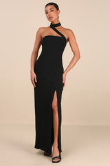 Seraphina Black Asymmetrical Column Maxi Dress
