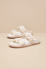 Sherla White Raffia Floral Applique Slide Sandals