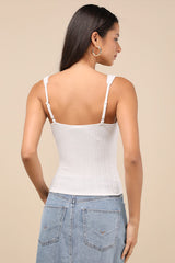 Calanthe Ivory Pointelle Knit Button-Front Tank Top