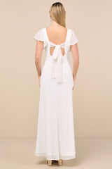 Simply Delightful White Tie-Back Flutter Sleeve Maxi Dress
