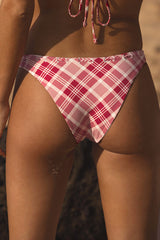 Dove Red Plaid Bow High-Cut Bikini Bottoms