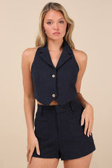 Looking Posh Navy Tweed High Rise Shorts