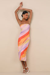 Jaylah Lavender Multi Mesh Strapless Midi Dress